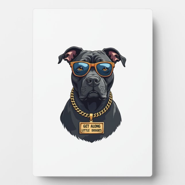 Plaque Photo Pitbull Cool Vintage en Lunettes de Soleil avec Ch (Devant)