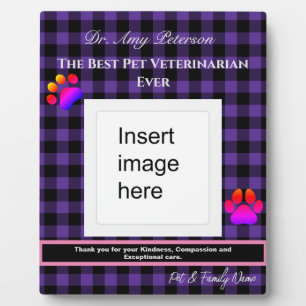 Plaque Photo Plaid violet meilleur animal vétérinaire jamais Pl