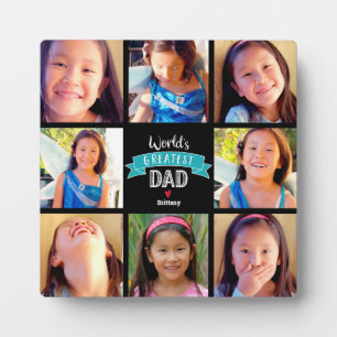 Plaque Photo Plus grand papa du monde Turquoise 8 photo Collage