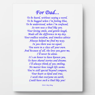 Plaque Photo Poème commémoratif pour papa