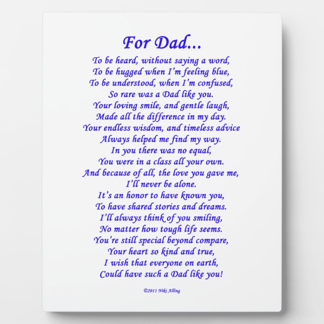Plaque Photo Poème commémoratif pour papa (Devant)