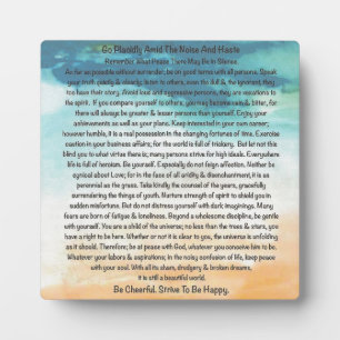 Plaque Photo Poème de Desiderata dans Tonnerre Bleu sur la plag