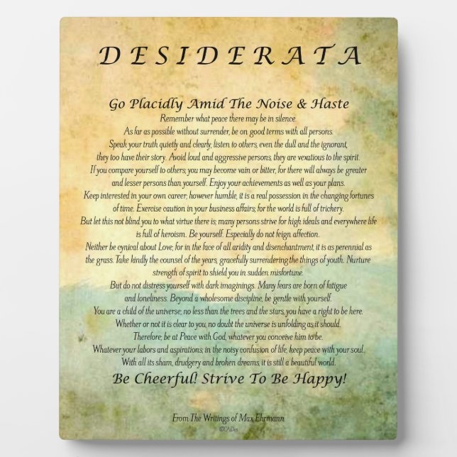 Plaque Photo Poème de Desiderata sur la forêt d'aquarelle (Devant)