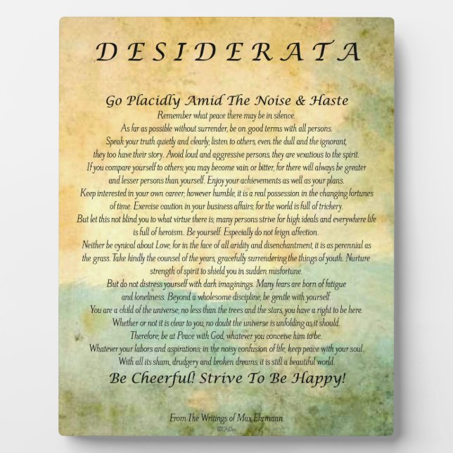 Plaque Photo Poème de Desiderata sur la forêt d'aquarelle (Devant)