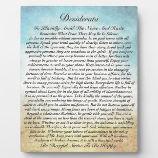 Plaque Photo Poème de Desiderata sur Watercolor Ocean Beach