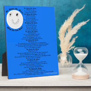Plaque Photo Poème pour enfants de M. Moon Bleu Noir