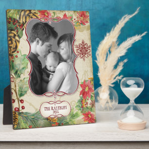 Plaque Photo Poinsettia Pine de courge cône Snowflake Photograp