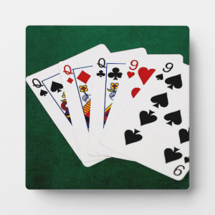 Plaque Photo Poker Hands - Full House - Queen et Nine