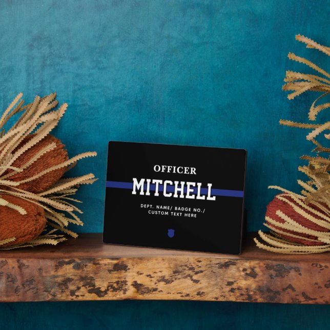 Plaque Photo Policier personnalisé Ligne Bleue Mince (Côté)