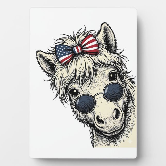 Plaque Photo Poney Patriotique Avec Lunettes De Soleil Vintage  (Devant)