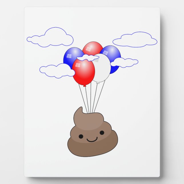 Plaque Photo Poo Emoji Voler Avec Ballons (Devant)
