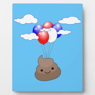 Plaque Photo Poo Emoji Voler Avec Des Ballons Dans Le Ciel Bleu