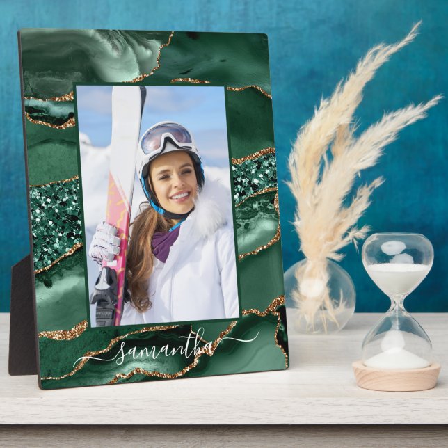 Plaque Photo Porte de Parties scintillant verte et or Nom éléga (Côté)