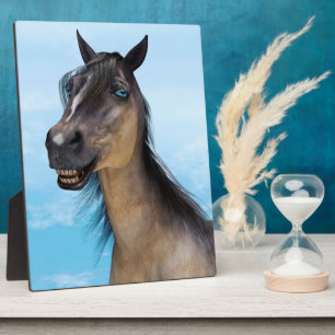 Plaque Photo Portrait d'art humoristique de cheval souriant