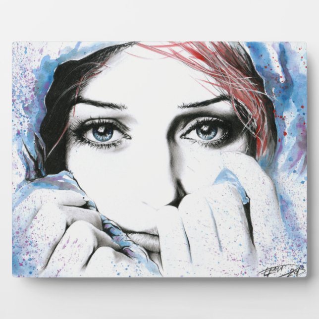 Plaque Photo Portrait de fille Joli yeux aquarelle peinture art (Devant)