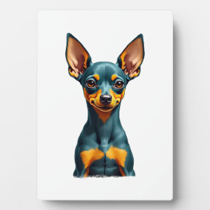 Plaque Photo Portrait de Pinscher Miniature Vintage Coloré Grav
