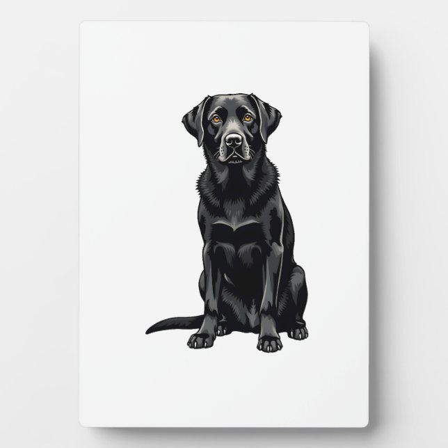 Plaque Photo Portrait Illustré de Chien Labrador Retriever Noir (Devant)