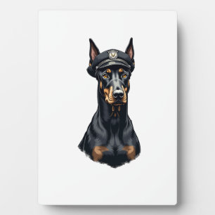 Plaque Photo Portrait vintage de Doberman de police en noir et