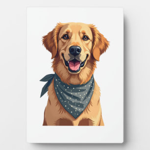 Plaque Photo Portrait vintage de Golden Retriever avec ba
