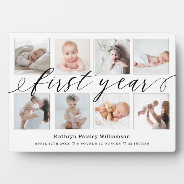Plaque Photo Première année de naissance de bébé Statistiques e (Devant)