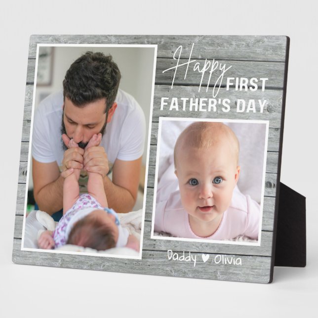 Plaque Photo Première Fête des pères Nouveau Papa 2 Photo Grey  (Côté)