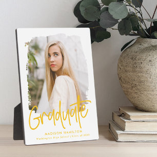 Plaque Photo Préppy Yellow Script Graduation Photo