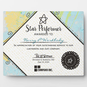 Plaque Photo Prix d'appréciation des employés les plus performa