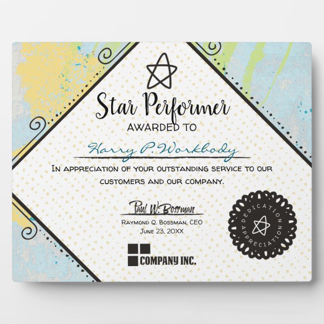 Plaque Photo Prix d'appréciation des employés les plus performa (Devant)