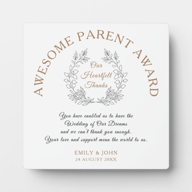Plaque Photo Prix Parent Awome/Merci/Feuille/mariage (Devant)