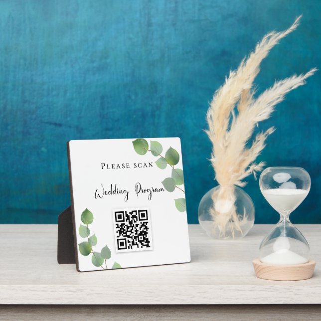 Plaque Photo Programme de mariage QR code eucalyptus verdure (Insitu)