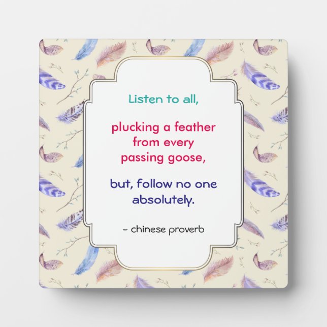 Plaque Photo Proverbe chinois inspirant et intelligent (Devant)