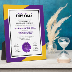 Plaque Photo Purple Gold School College University Graduation