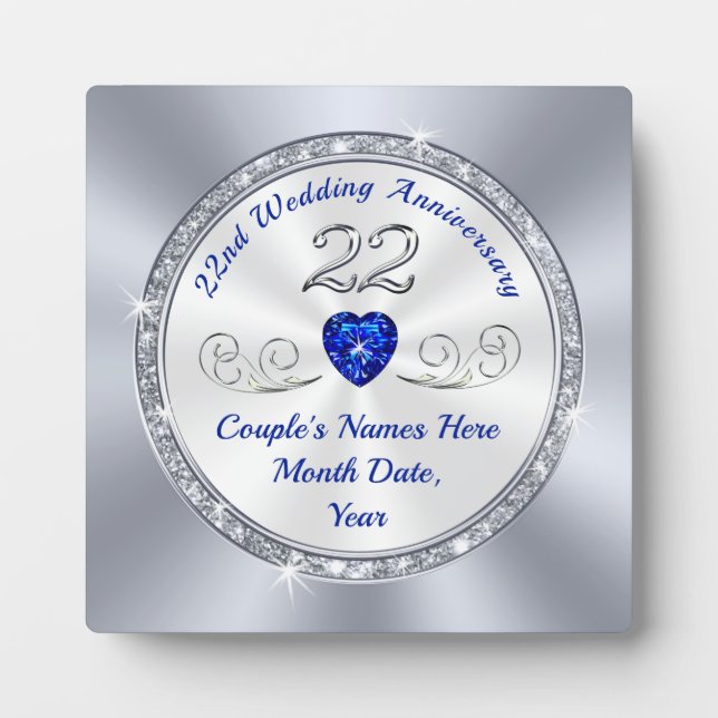 Plaque Photo Quel est le cadeau du 22e anniversaire du Mariage? (Devant)