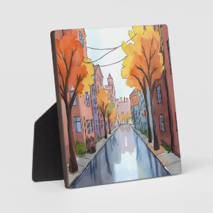 Plaque Photo Rainy Day à Boston   Peinture aquarelle MA Art