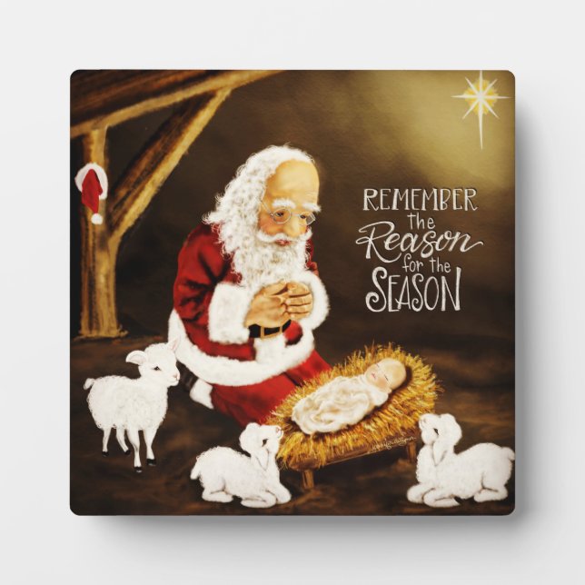 Plaque Photo ‘Raison de la saison’ Bébé Jésus avec Père Noël (Devant)