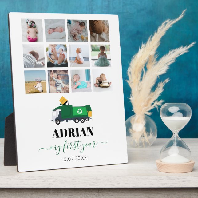 Plaque Photo Recyclage Camion à ordures Bébé Garçon 1ère année  (Côté)