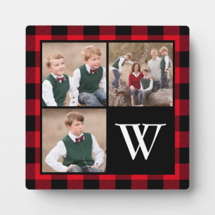 Plaque Photo Red Buffalo Check 3 Photo Collage Monogramme