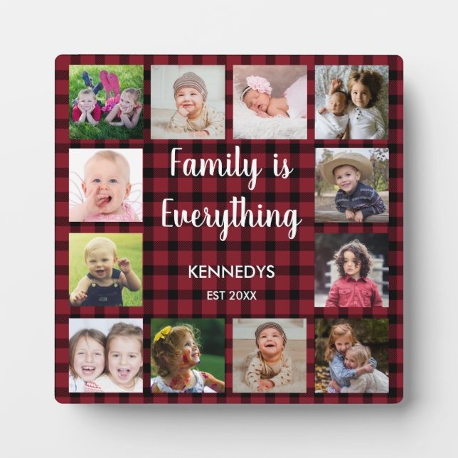 Plaque Photo Red Buffalo Plaid 12 Photo Collage Famille (Devant)