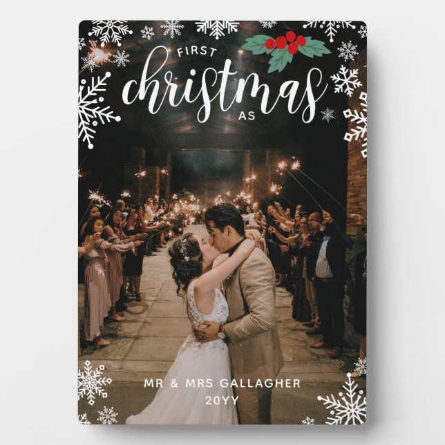 Plaque Photo Red Holly Snowflakes 1er Mariage de Noël Photo (Devant)