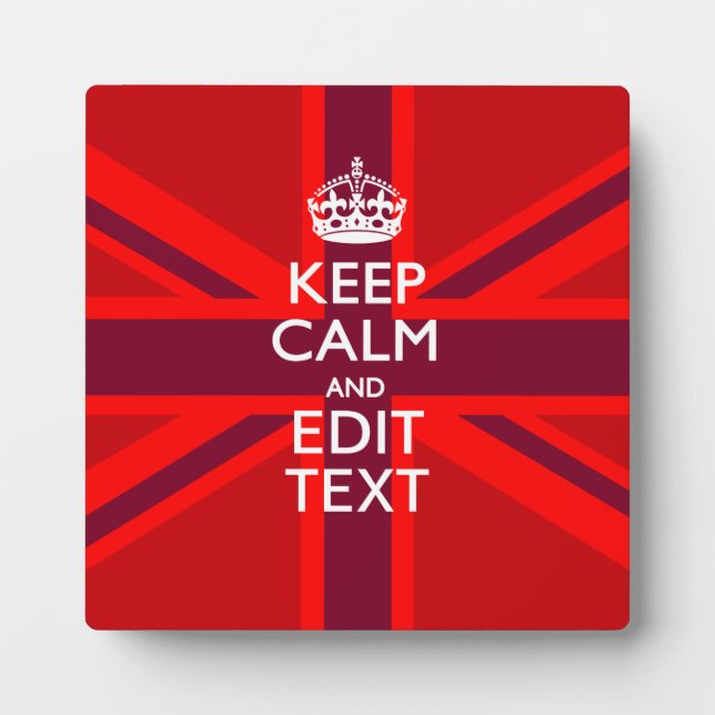 Plaque Photo Red Keep Calm Have Your Text on Union Jack Flag (Devant)