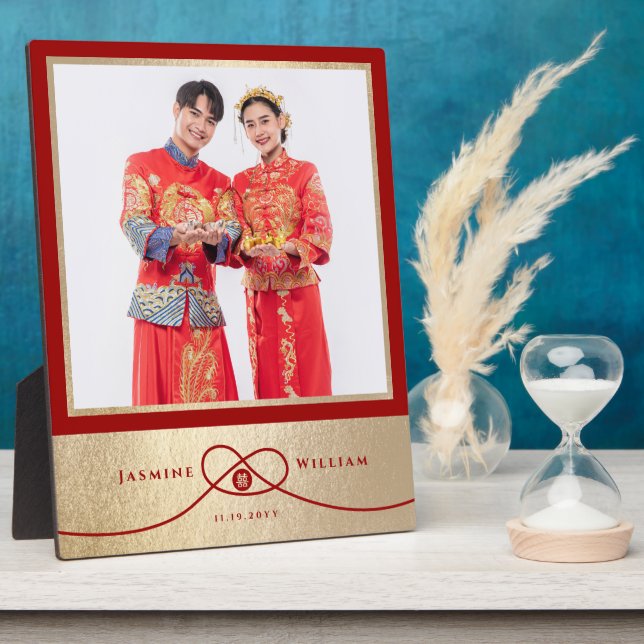 Plaque Photo Red Knot Union Double Bonheur Mariage chinois (Côté)