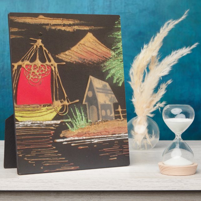 Plaque Photo Red Sailboat Paysage peinture à l'huile Imprimer (Côté)