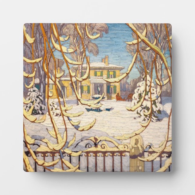 Plaque Photo Red Sleigh House, hiver | Lawrence Harris | (Devant)