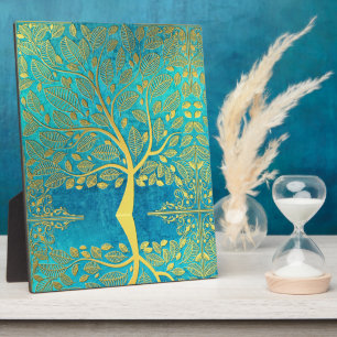 Plaque Photo Réflexion de l'arbre d'or sur Blue Peacock