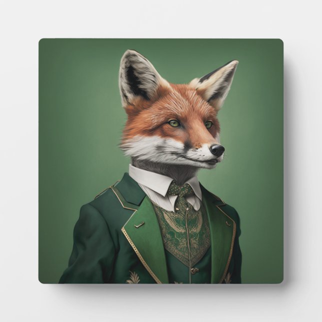 Plaque Photo Renard rouge dans un costume vert St. Patrick's Da (Devant)
