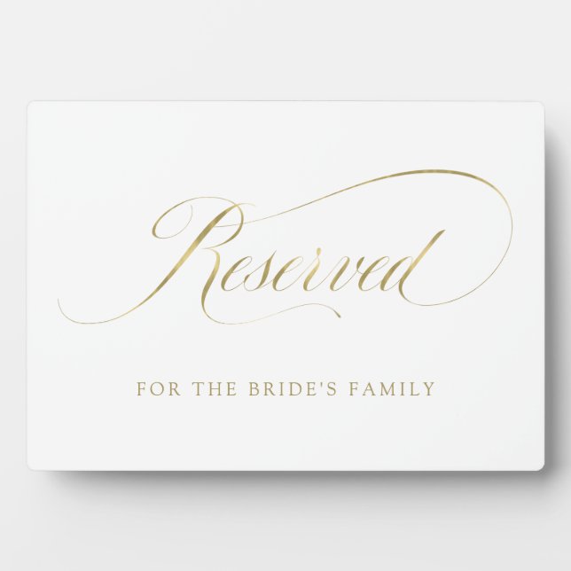 Plaque Photo Réservé | Faux Gold Ornate Script Mariage (Devant)