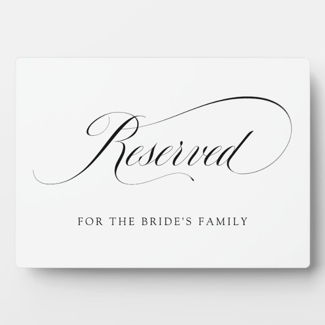 Plaque Photo Réservé | Mariage de script orné noir et blanc (Devant)