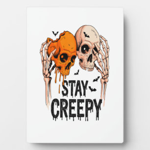 Plaque Photo Restez Créepy PNG, Crâne Rétro Halloween