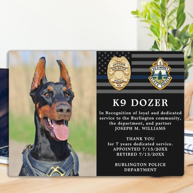 Plaque Photo Retraite des chiens de police mince Ligne bleue K9 (Créateur téléchargé)