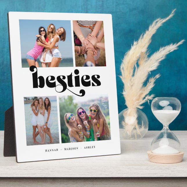 Plaque Photo Retro Besties 4 Photo Friends Collage (Côté)